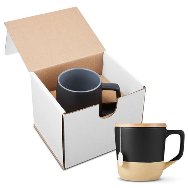 16.5oz Boston Ceramic Mug With Wood Lid In Mailer Thumbnail